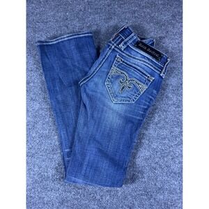 Rock Revival Blake Bootcut Jeans Blue Denim Rhinestone Fleur De Lis Size 25